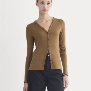 Sheer V-Neck Cardigan in Butterluxe | Toffee