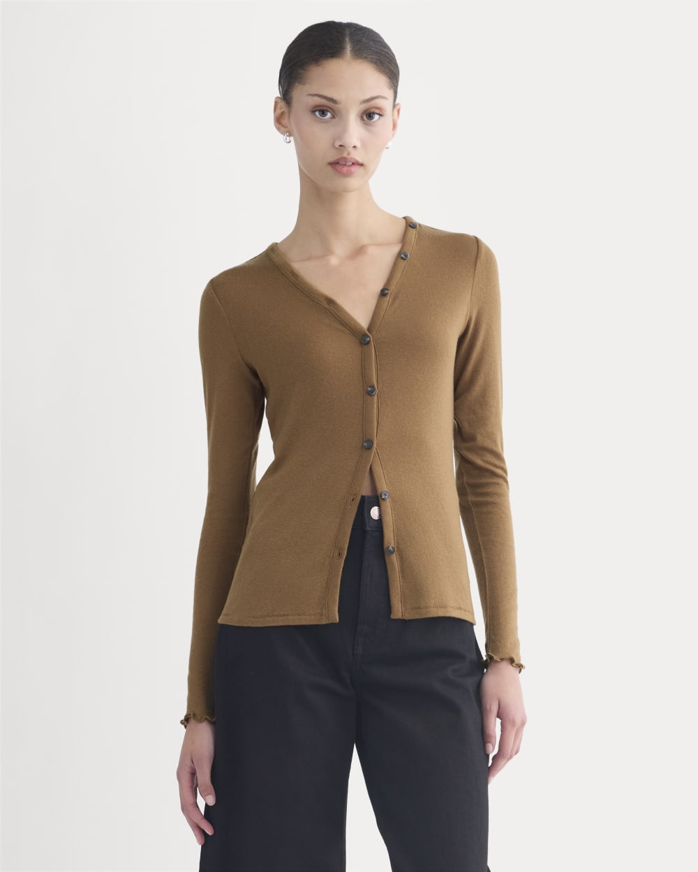 Sheer V-Neck Cardigan in Butterluxe | Toffee