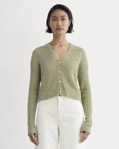The Ribbed Cardigan in Cotton Linen | Eucalyptus