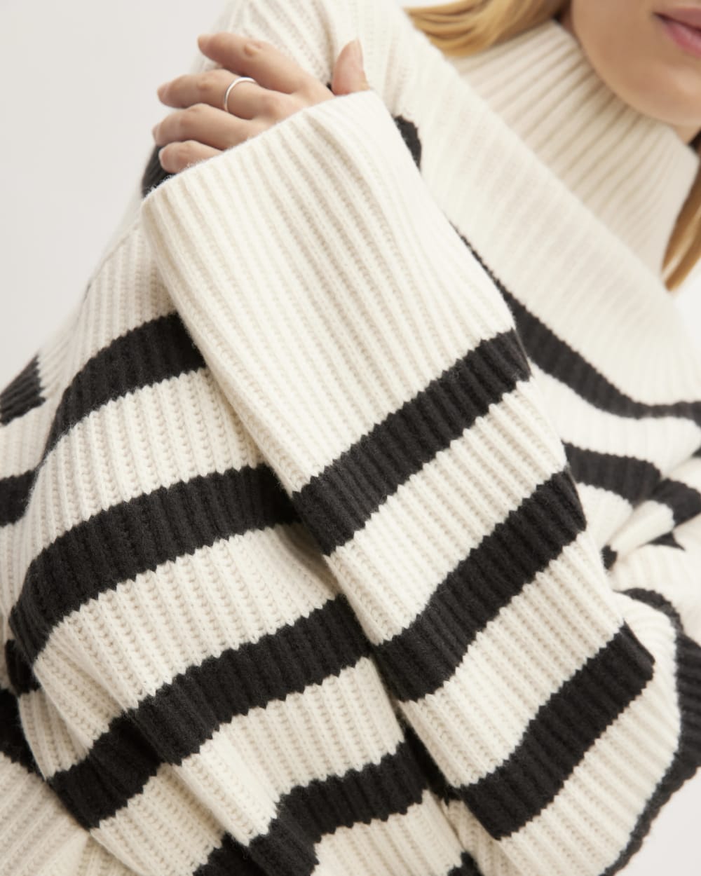 The Felted Merino Funnel-Neck Pullover | Black / Bone - Image 5