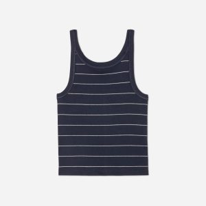 The Pima Micro-Rib Short Tank |  Navy / White