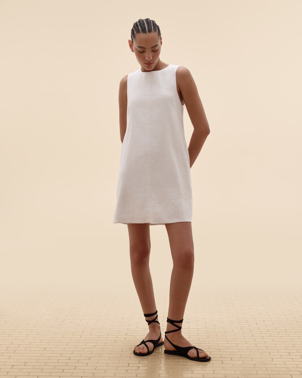 The Shift Dress in Stretch Linen | White - Image 6