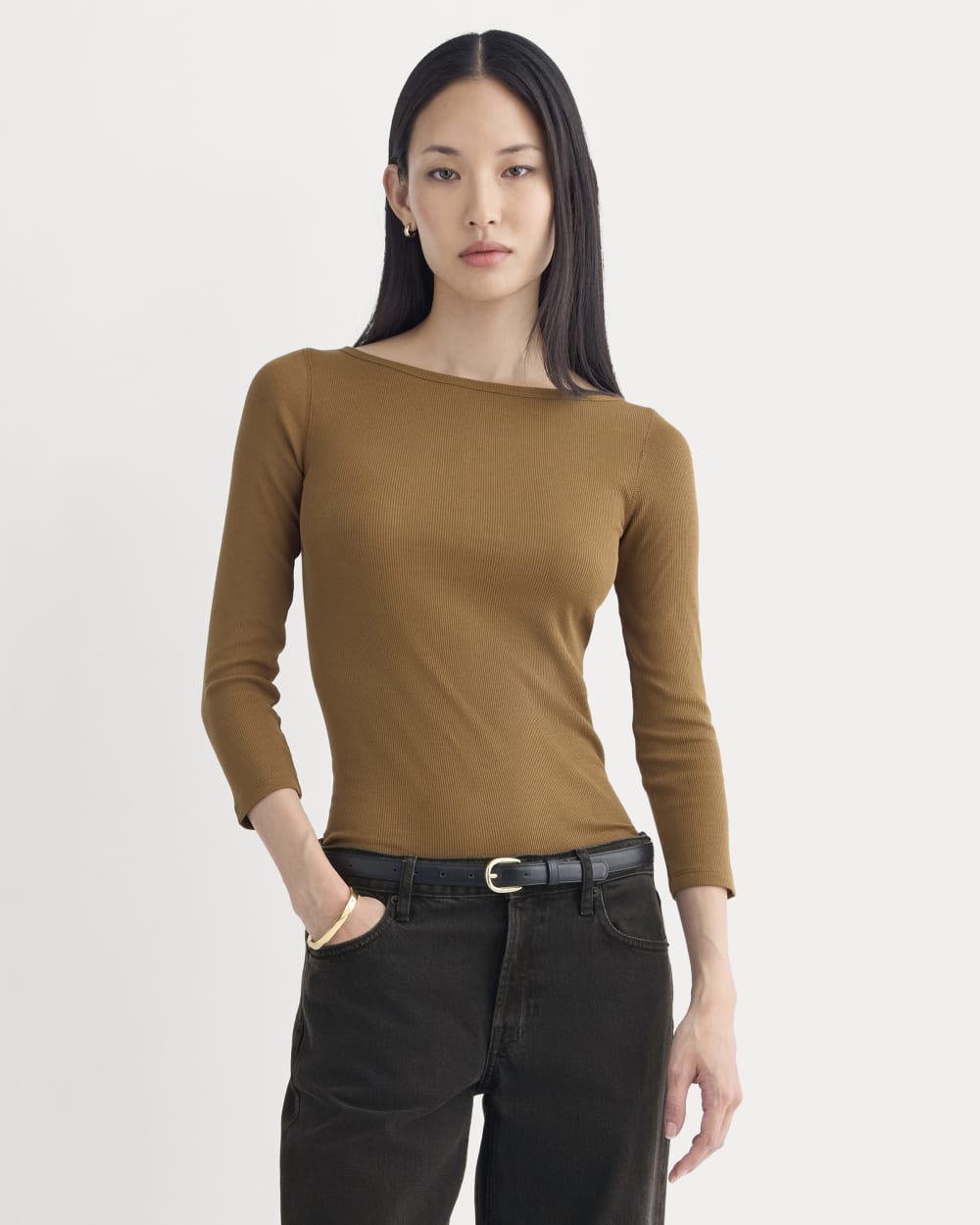 Luxe Rib 3/4 Sleeve Boatneck Tee | Toffee