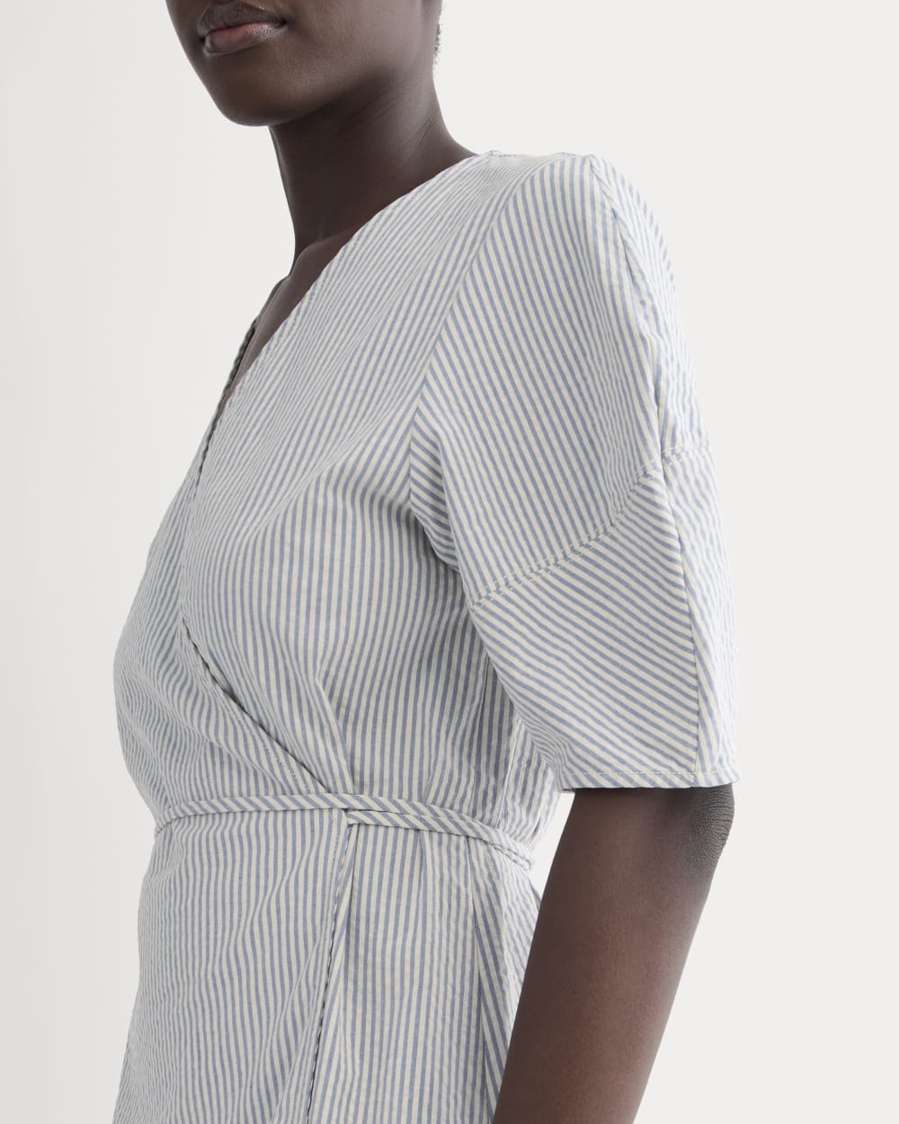 The Seersucker Mini Wrap Dress | Dutch Blue / Natural - Image 3