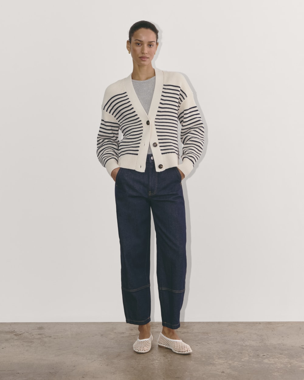 The Boxy Cardigan in Everyday Cotton | Canvas / Navy - Image 3