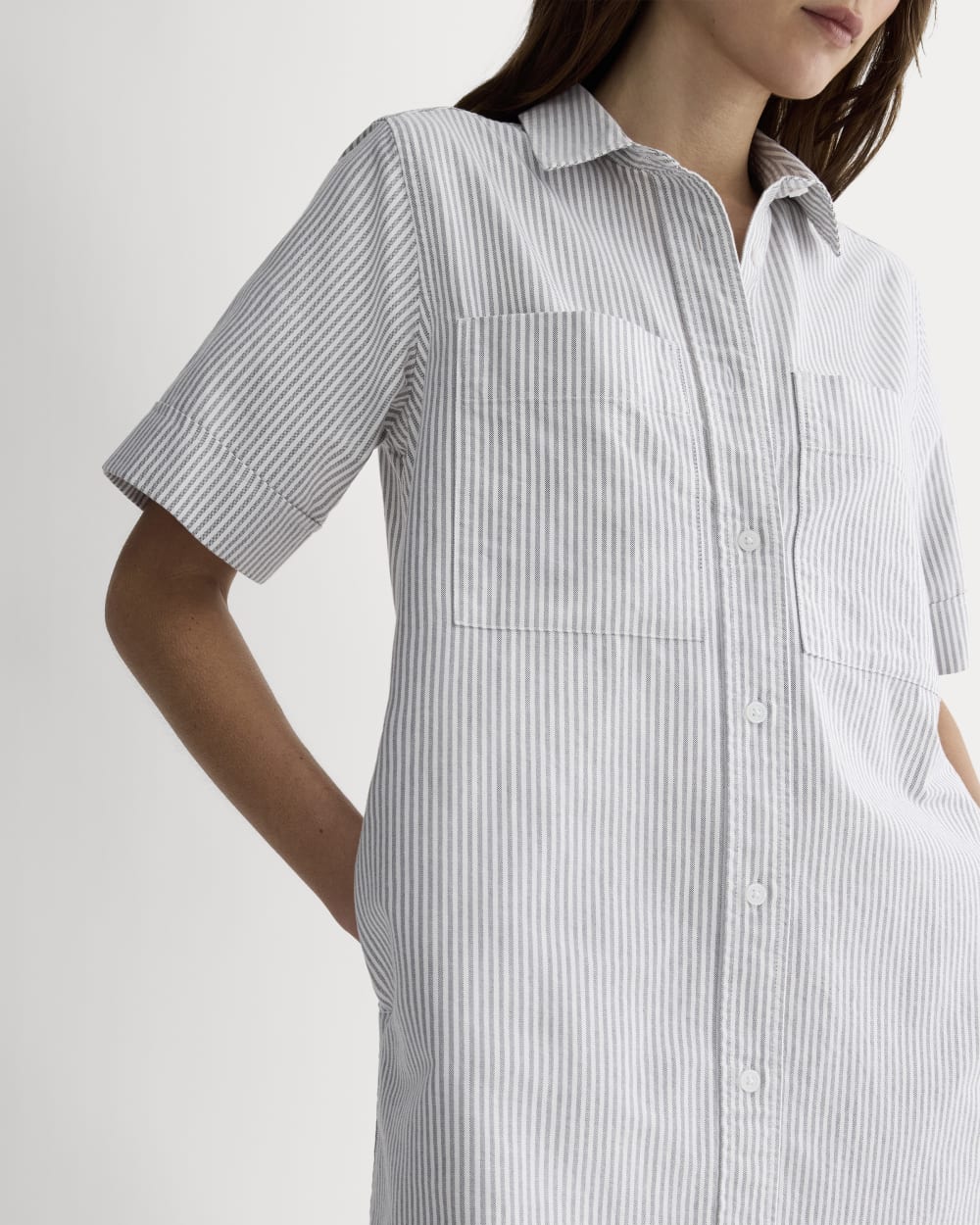 The Oxford Short-Sleeve Shirt Dress | Charcoal / White - Image 3