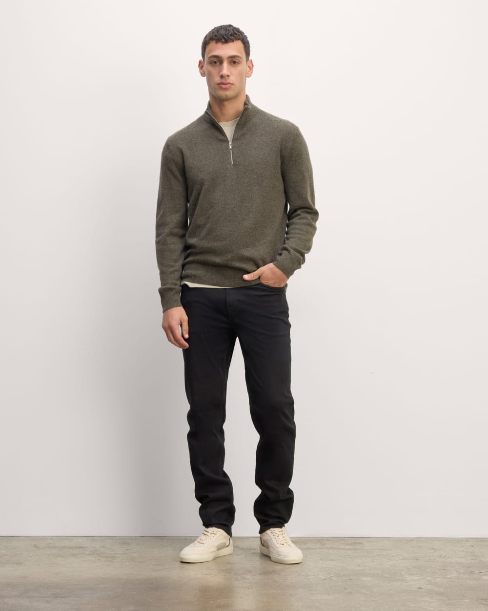 The Quarter-Zip in Cashmere | Heathered Army Green - Image 3