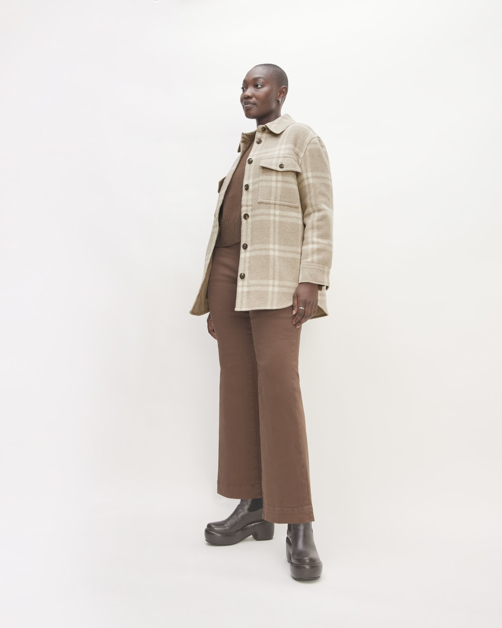 The Italian ReWool? Oversized Shirt Jacket | Taupe / Cream - Image 3