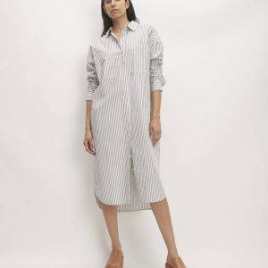 The Midi Cotton Shirt Dress | Bone / Navy