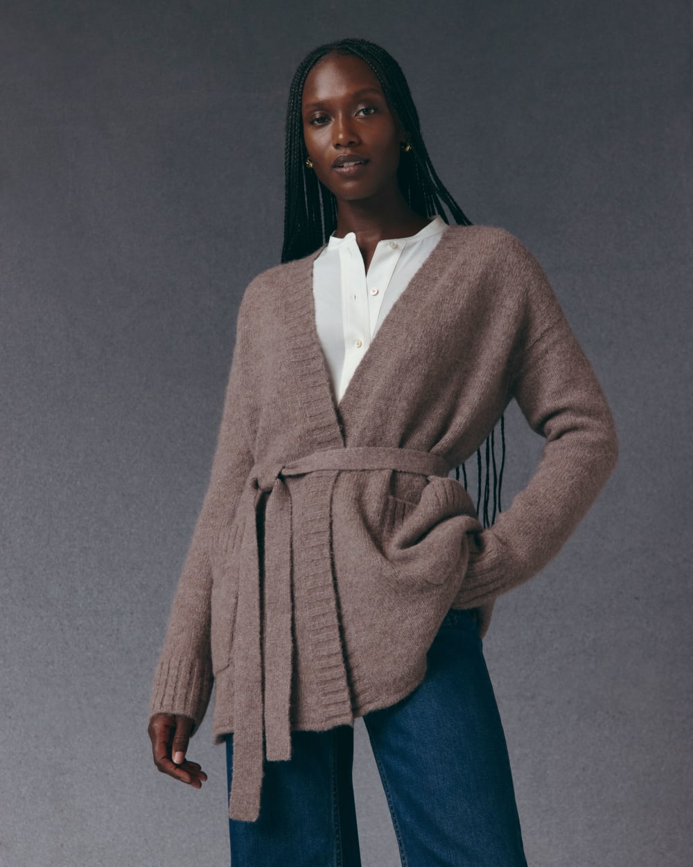 The Robe Cardigan in Alpaca | Taupe Melange - Image 8