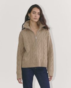 The Cable Half-Zip in Luxe Merino | Oat Melange