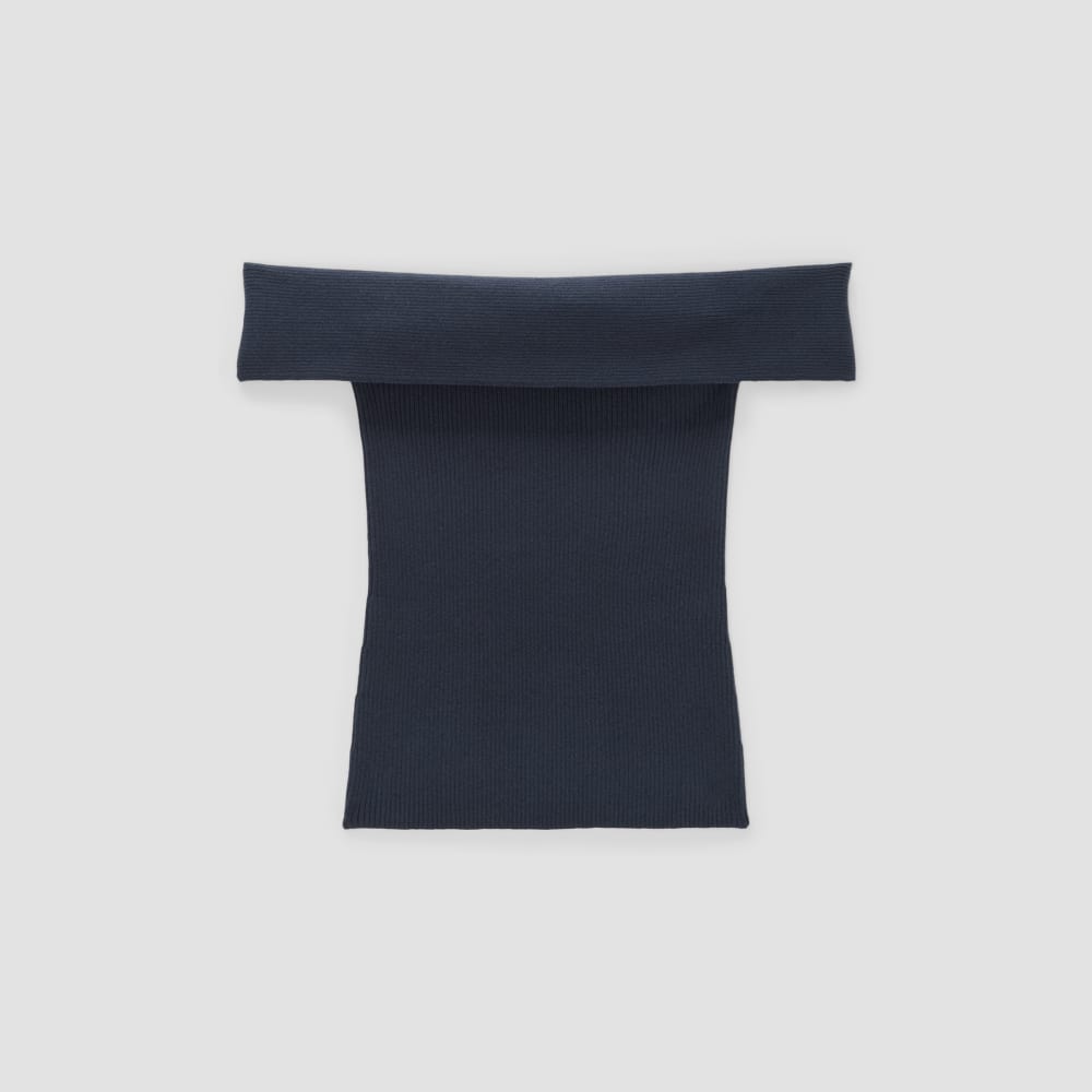 The Ribbed Cotton Off-The-Shoulder Top | Navy - Image 2