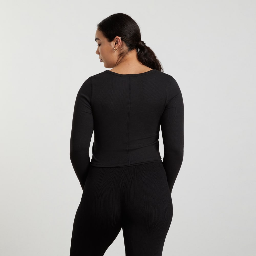 The Pima Micro-Rib Cropped Long-Sleeve Crew | Black - Image 3