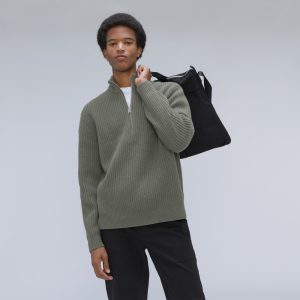 The Felted Merino Half-Zip Sweater | Storm Green