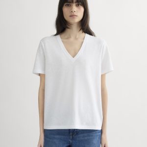 The Slouchy V-Neck Tee in Cotton Linen | White