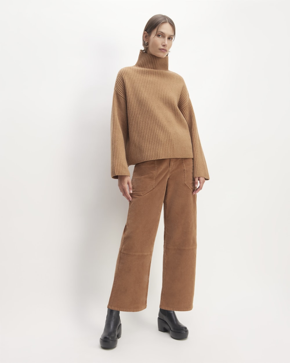 The Felted Merino Funnel-Neck Pullover | Deep Camel - Image 3