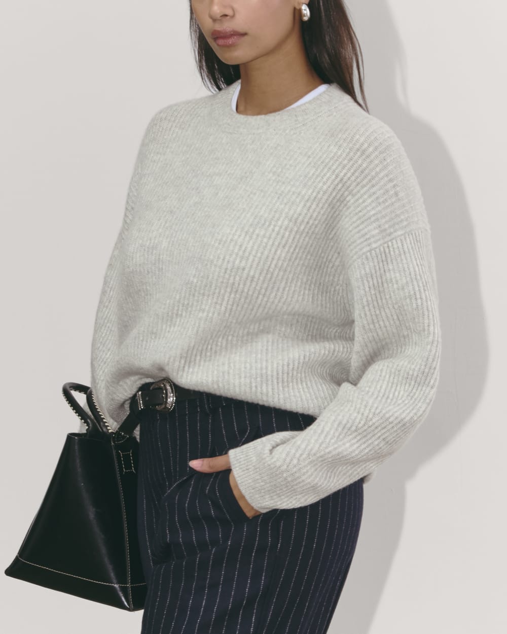 The Cocoon Crew in Wool Cashmere | Light Heather Grey - Image 2