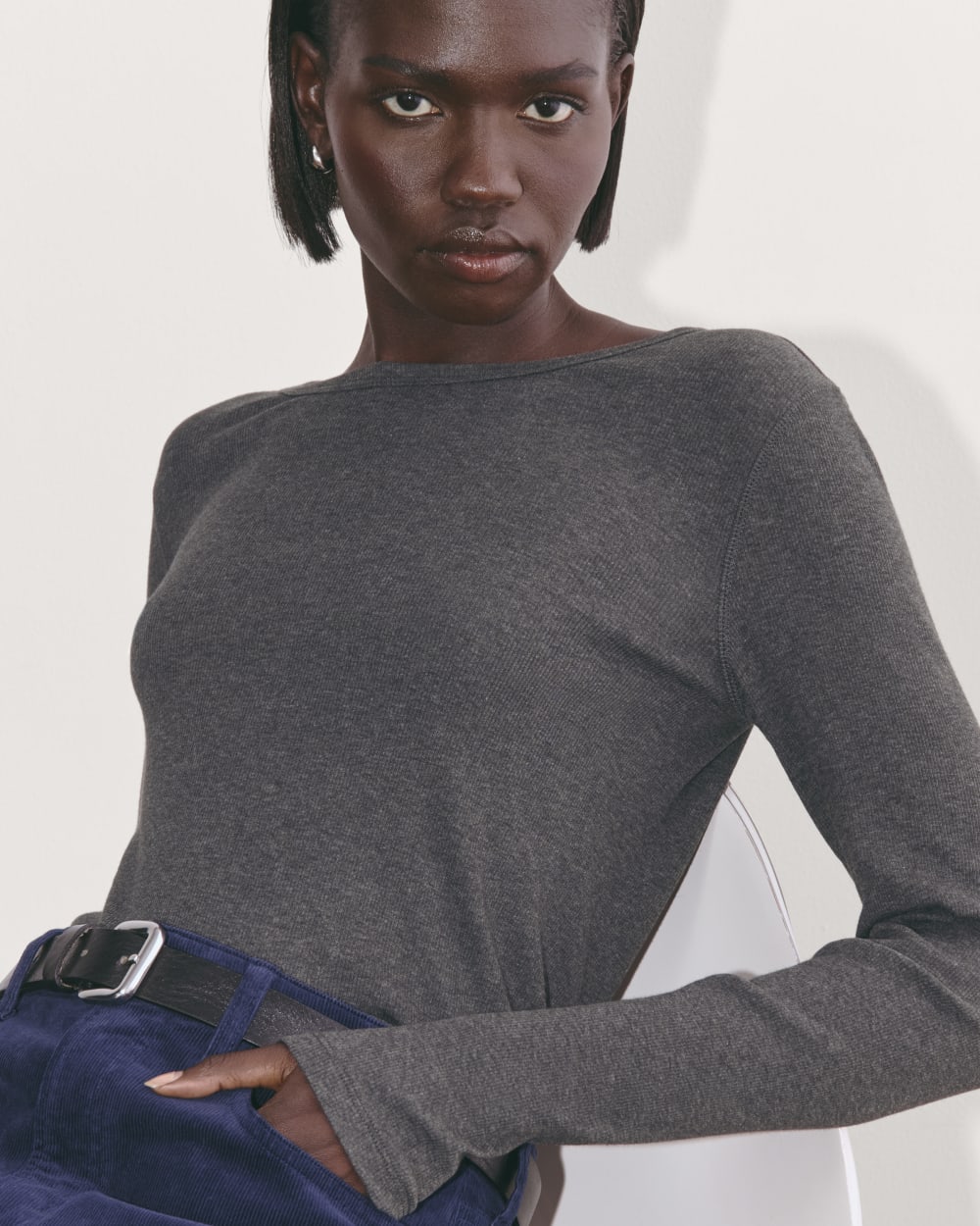 The Luxe Rib Long-Sleeve Crew | Heathered Soot - Image 3