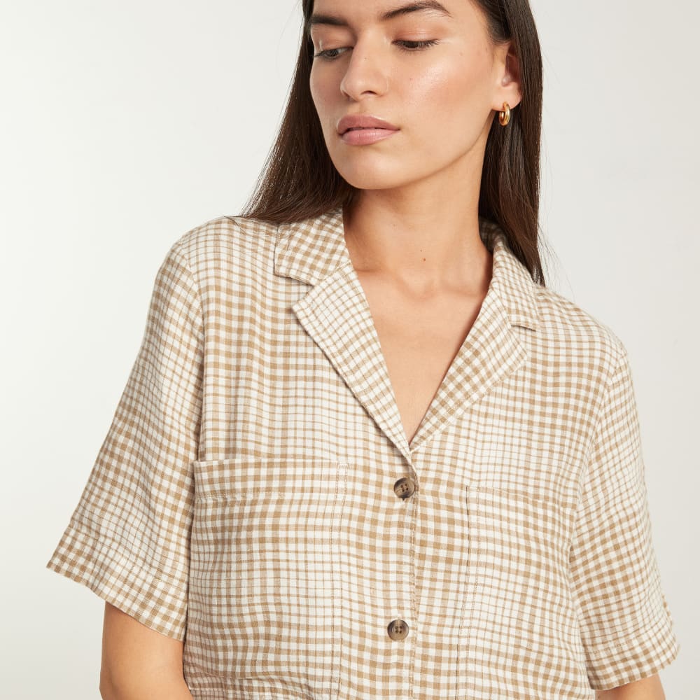 The Linen Workwear Dress | Iced Coffee Grid - Image 4
