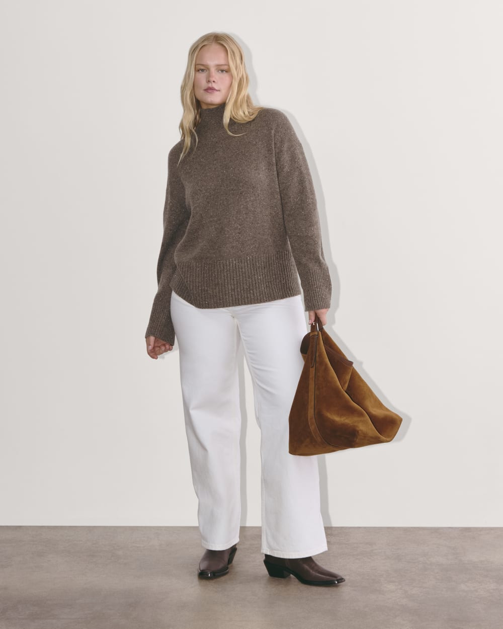 The Boxy Turtleneck in Cashmere | Taupe Brown Donegal - Image 3