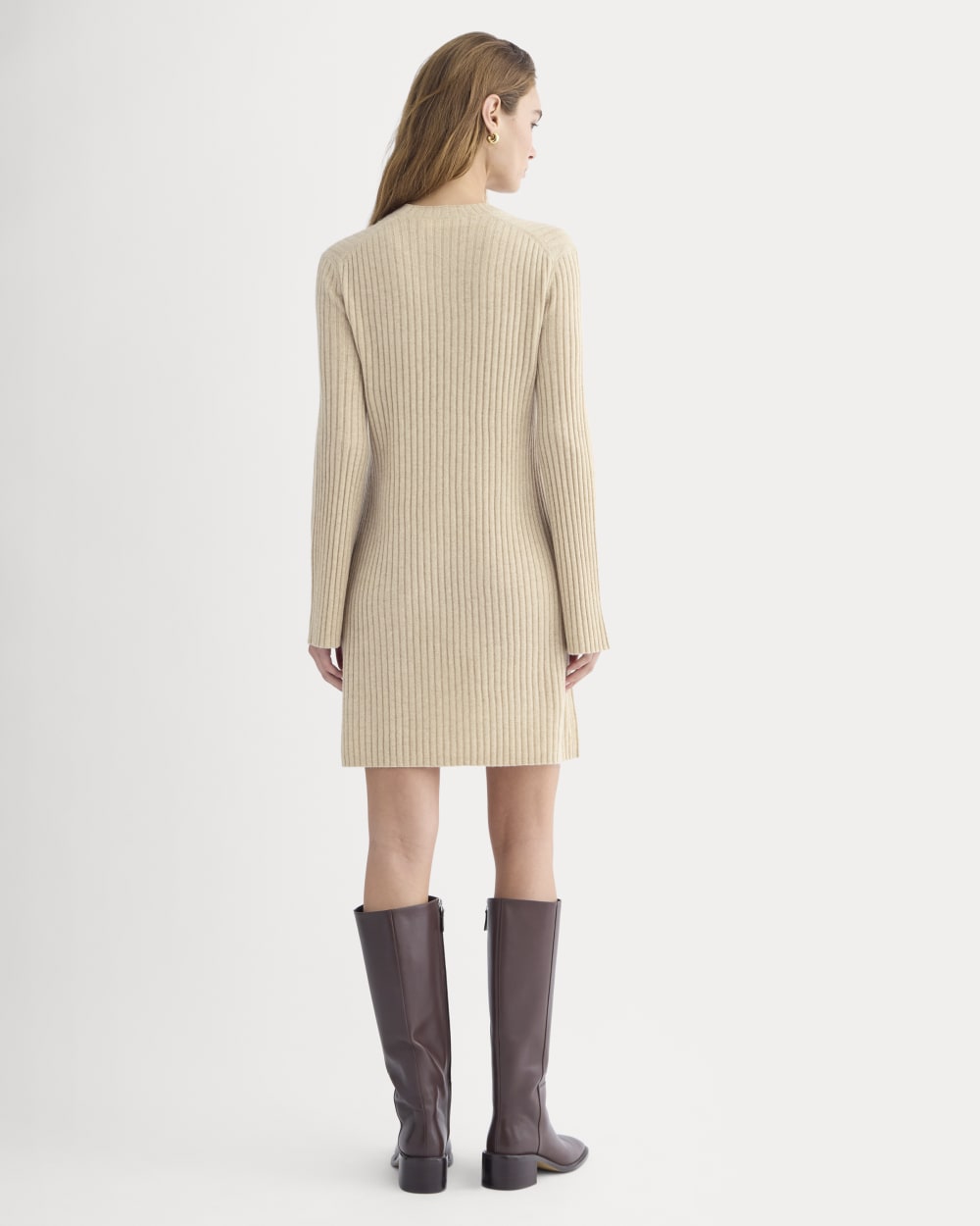 Cashmere Long-Sleeve Mini Dress | Heather Light Camel - Image 4