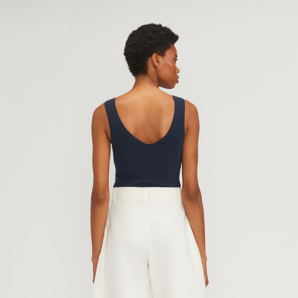 The Ribbed Cotton Double V Top | Navy - Image 3