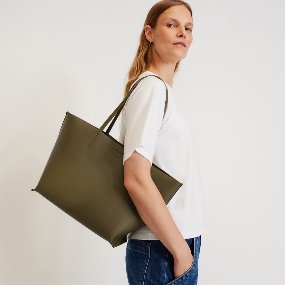 The Luxe Medium Italian Leather Tote | Beech - Image 6