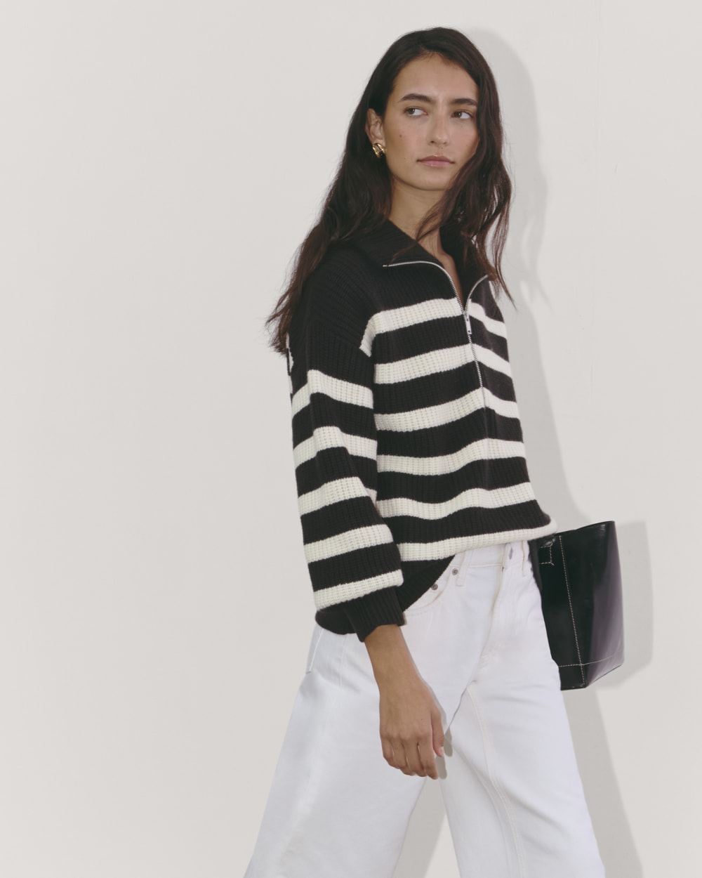 The Half-Zip Sweater in Luxe Merino | Black / Bone - Image 4