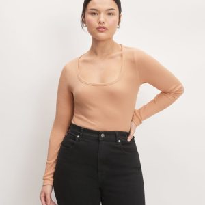 The Luxe Rib Long-Sleeve Scoop-Neck Tee | Blush Pink