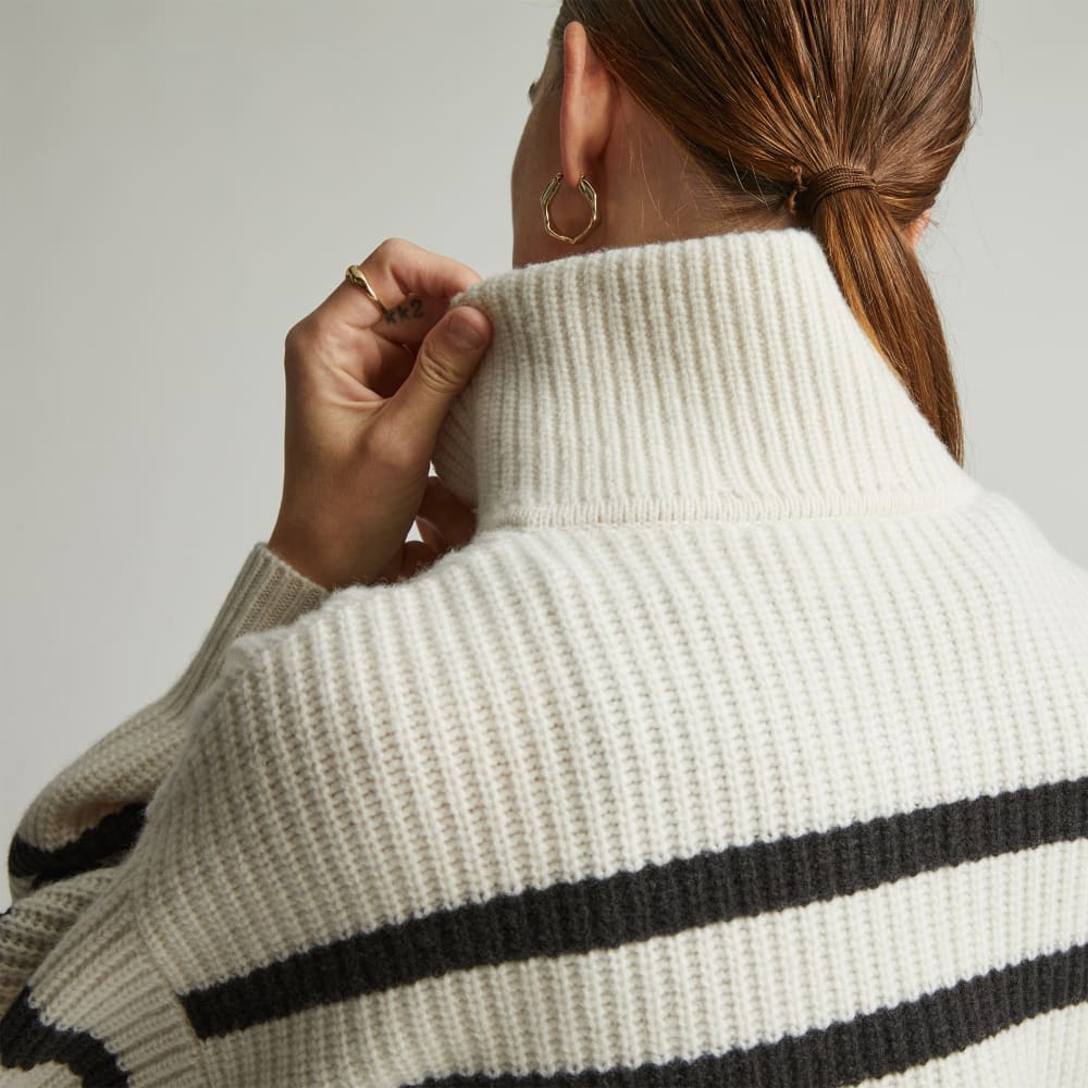 The Half-Zip Sweater in Luxe Merino | Bone / Black - Image 5