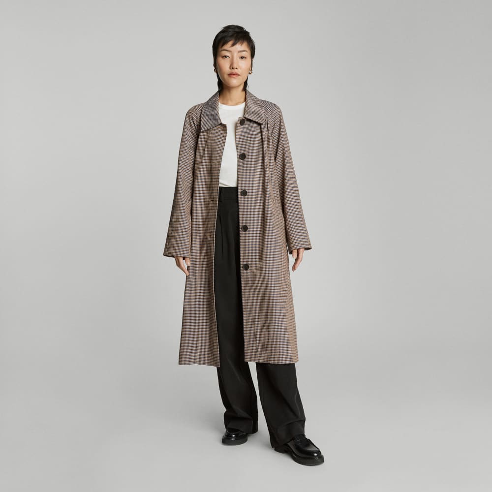 The Gathered Drape Trench | Blue / Brown Houndstooth