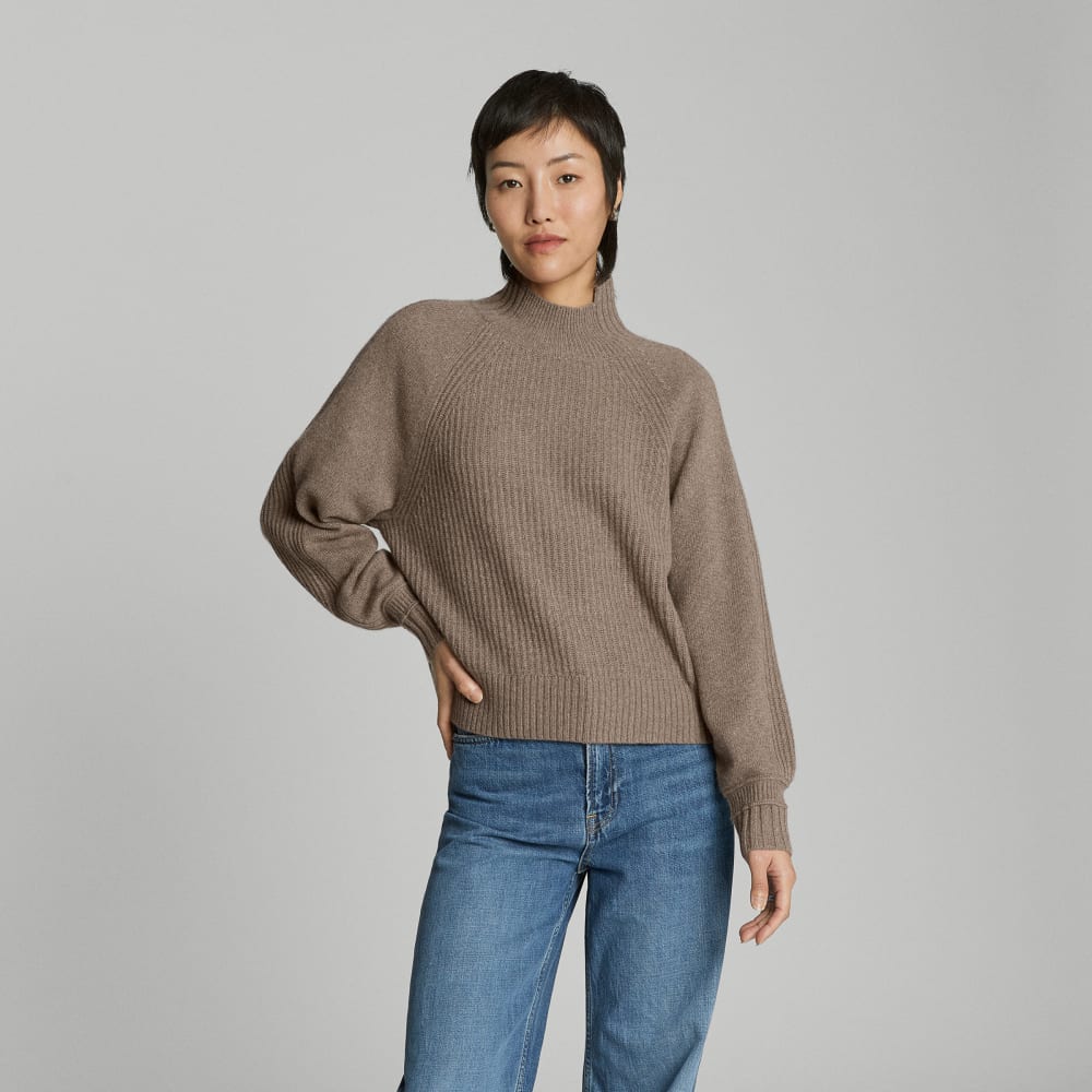 The Cashmere Ribbed Turtleneck | Heathered Taupe Grey