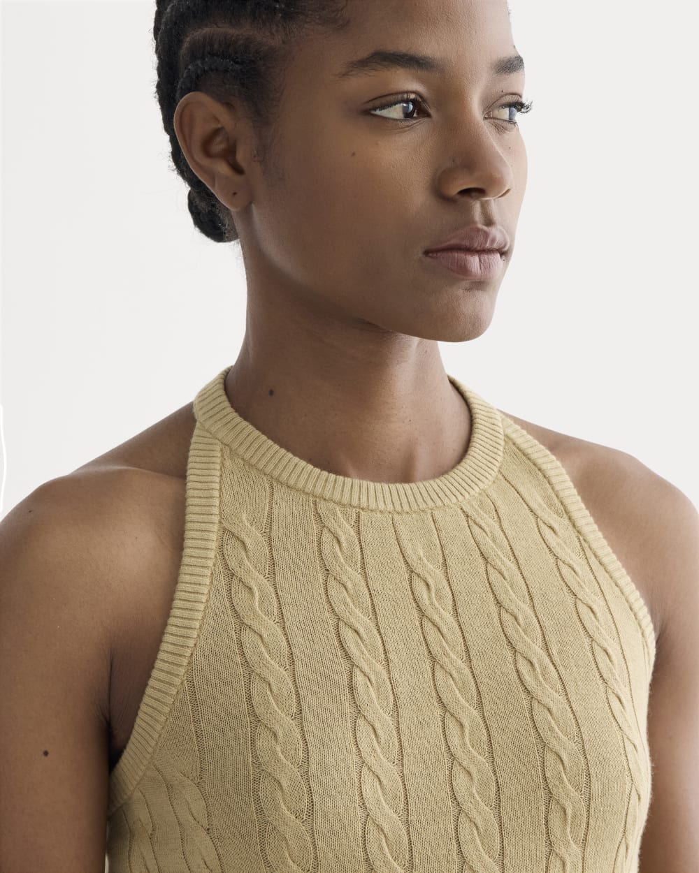 The Cable Halter in Cotton Cashmere | Classic Khaki - Image 4
