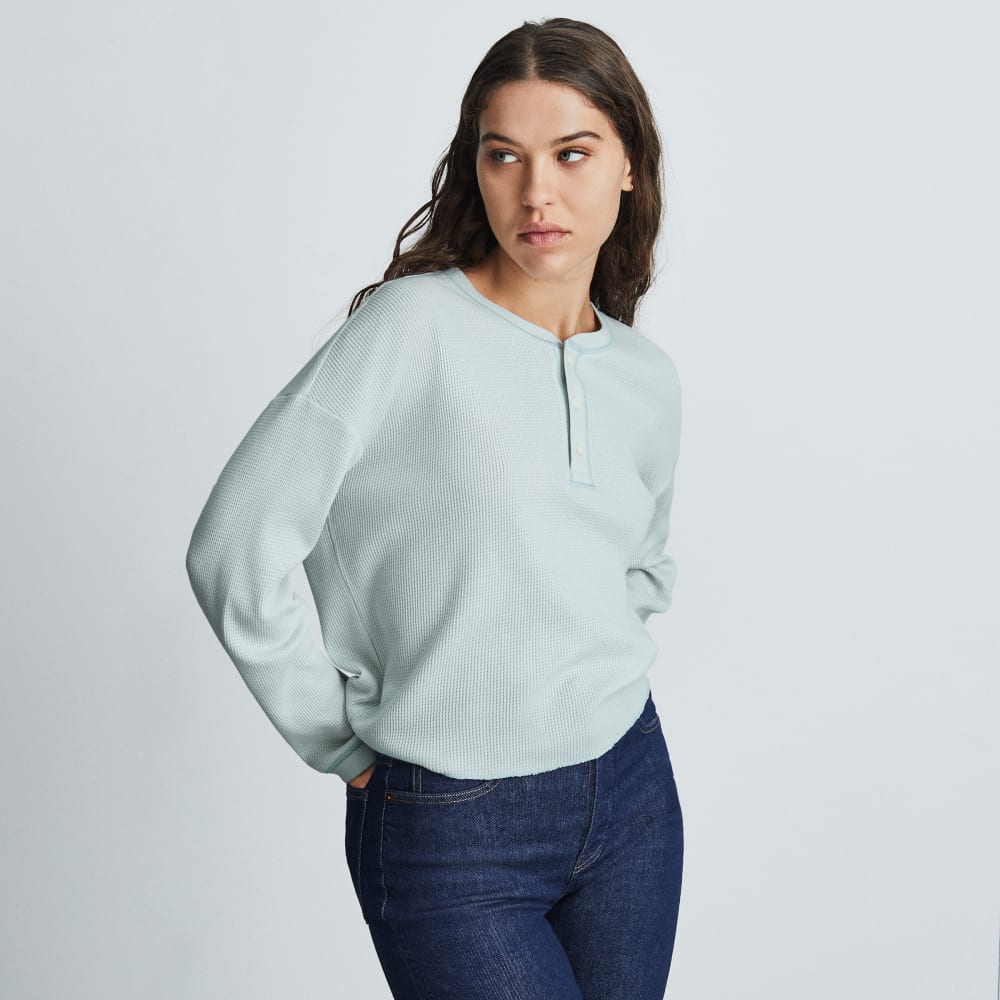 The Organic Cotton Waffle Henley | Ice Blue - Image 2