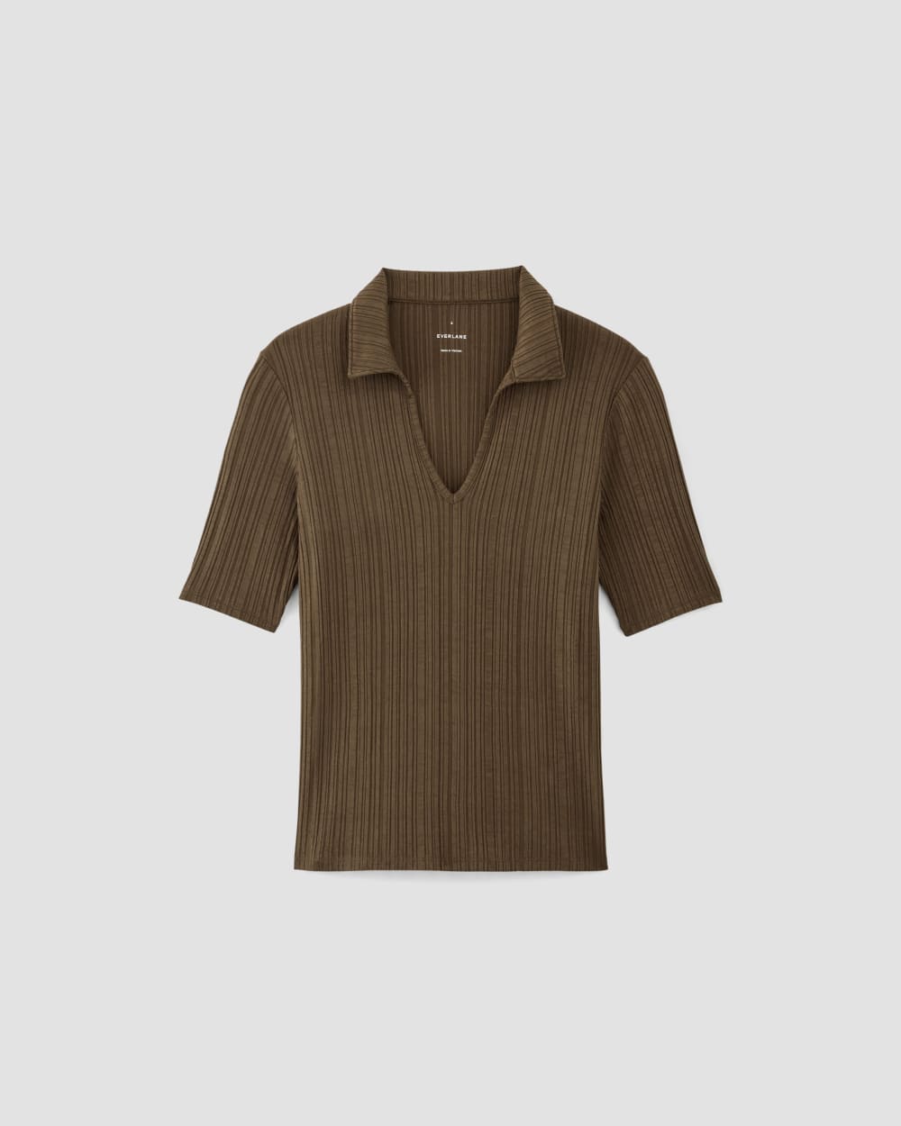 The Rib Soft Knit Open Collar Polo | Cocoa - Image 2