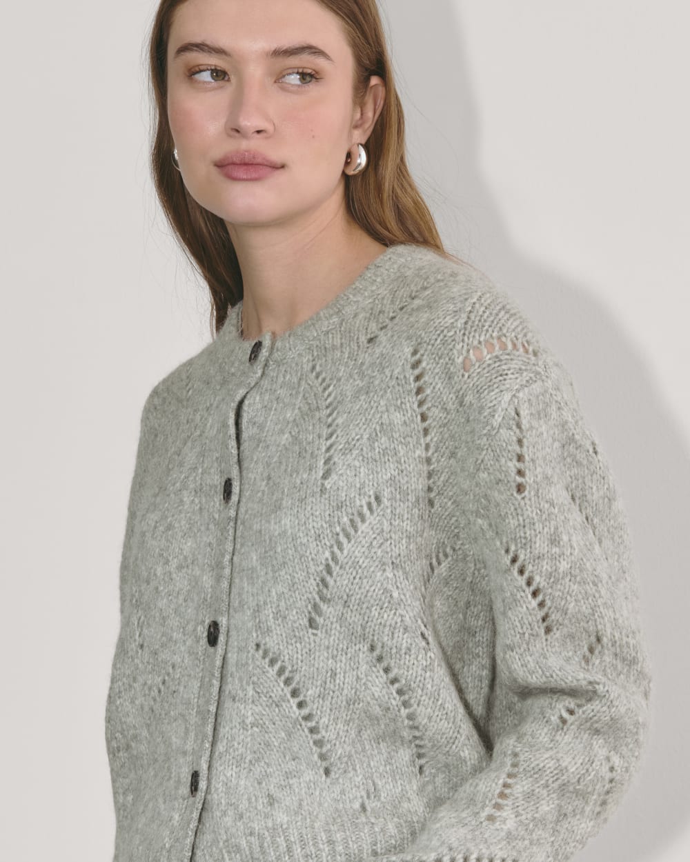The Pointelle Cardigan in Cloud | Heather Grey - Image 3
