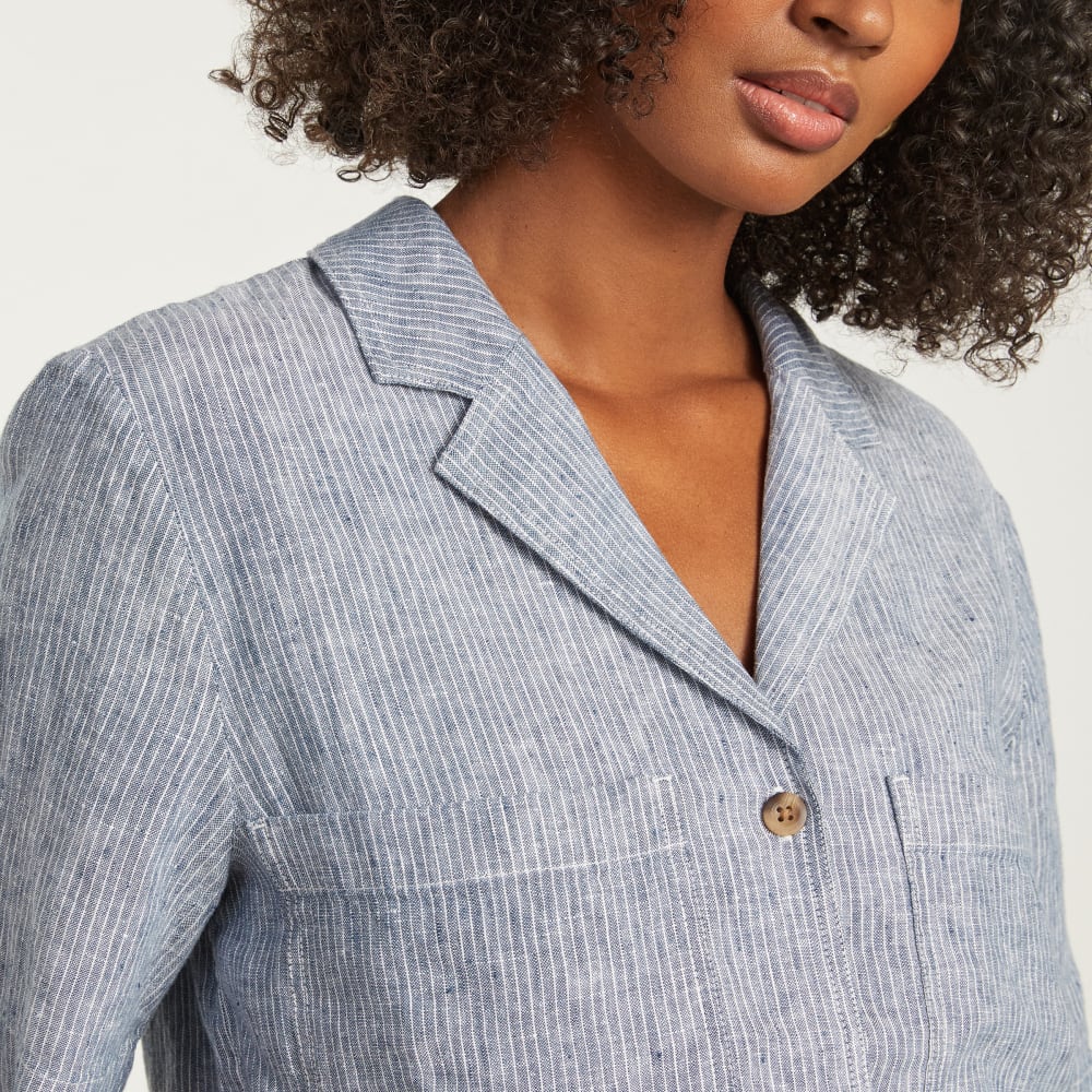 The Linen Workwear Shirt | Blue Pinstripe - Image 7