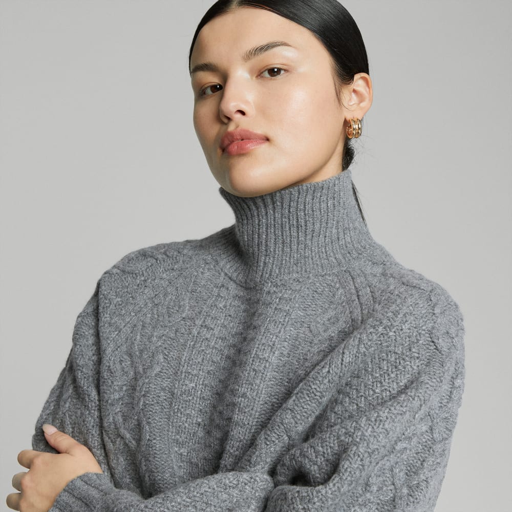 The Felted Merino Cable Sweater | Heathered Mid-Grey - Image 4