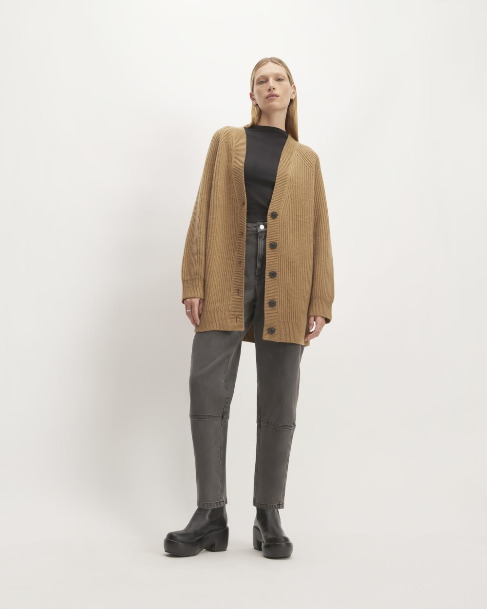 The Felted Merino Cocoon Cardigan | Deep Camel - Image 3