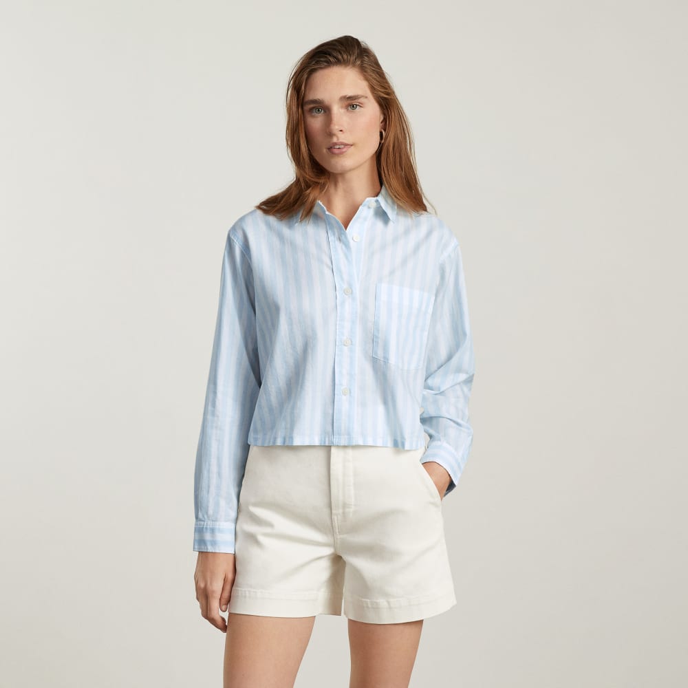 The Way-Short Shirt in Silky Cotton | Mariner Blue / White - Image 2