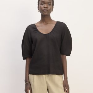 The Scoop Top in Linen | Black
