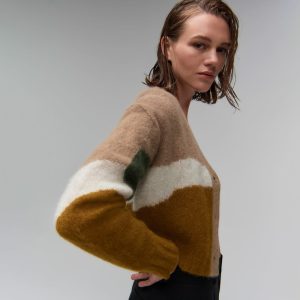 The Alpaca V-Neck Cropped Cardigan | Neutral Camo