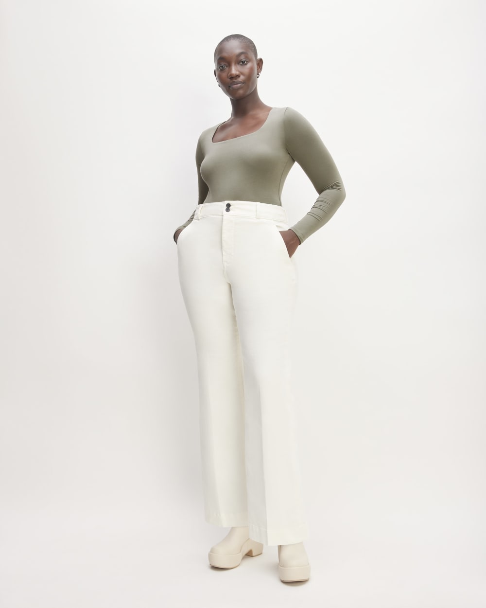 The Long-Sleeve Supima? Square-Neck Bodysuit | Dark Sage | Thong