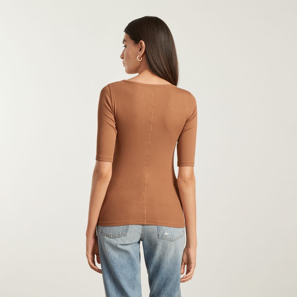 The Luxe Micro-Rib Scoop-Neck Tee | Tawny Brown - Image 3