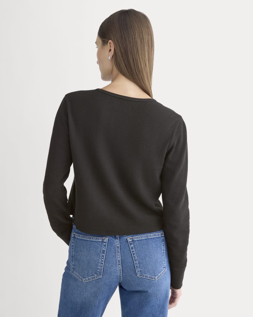 Boxy Henley in Cozy Waffle | Black - Image 5