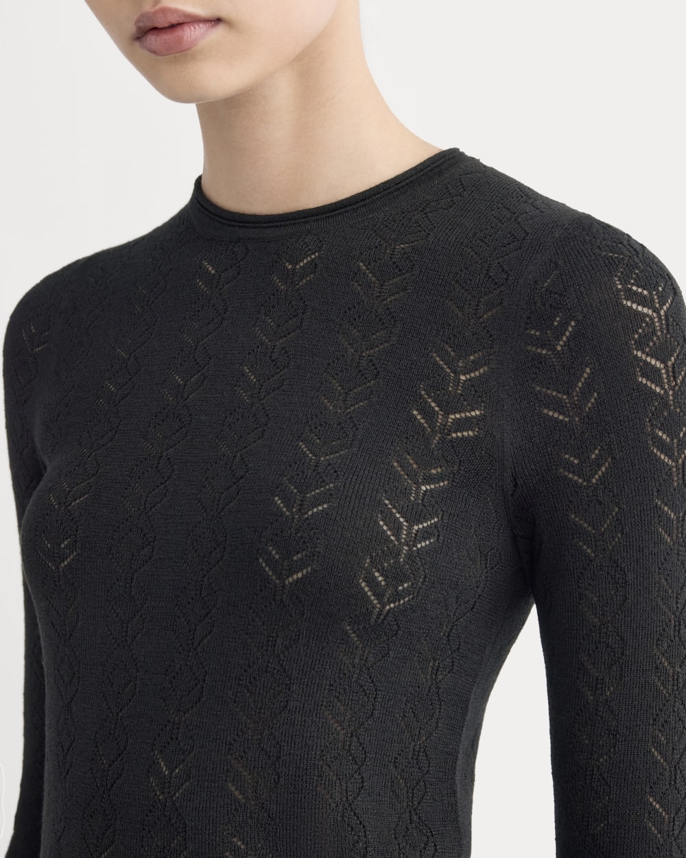 The Pointelle Crew in Ultrasoft Merino | Black - Image 4