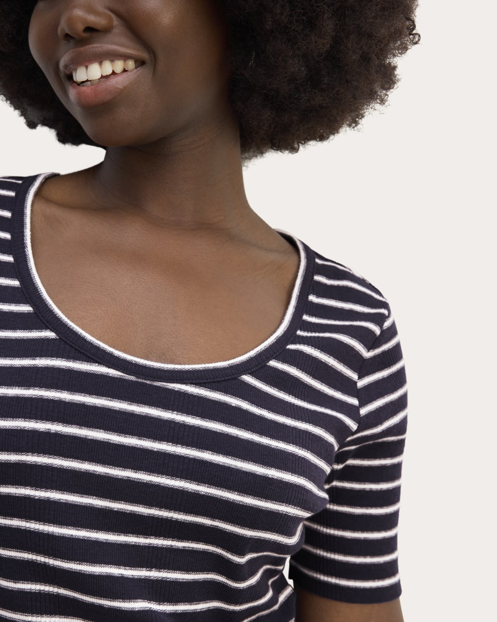 The Vintage Rib Scoop-Neck Top | Navy / Bone - Image 4