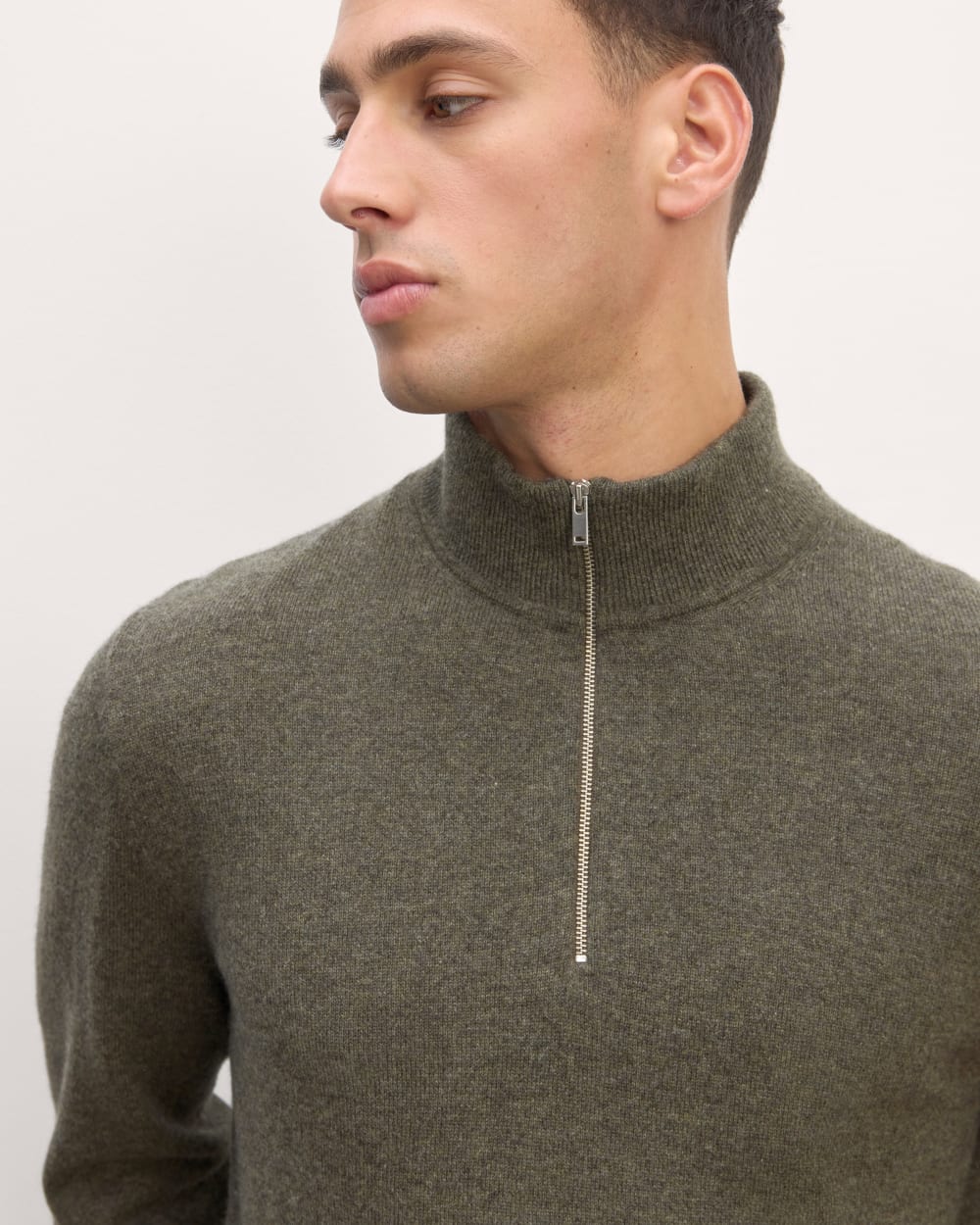 The Quarter-Zip in Cashmere | Heathered Army Green - Image 4
