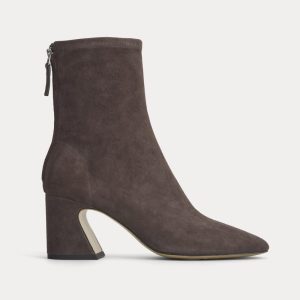 Leather Curved-Heel Boot | Dark Chocolate