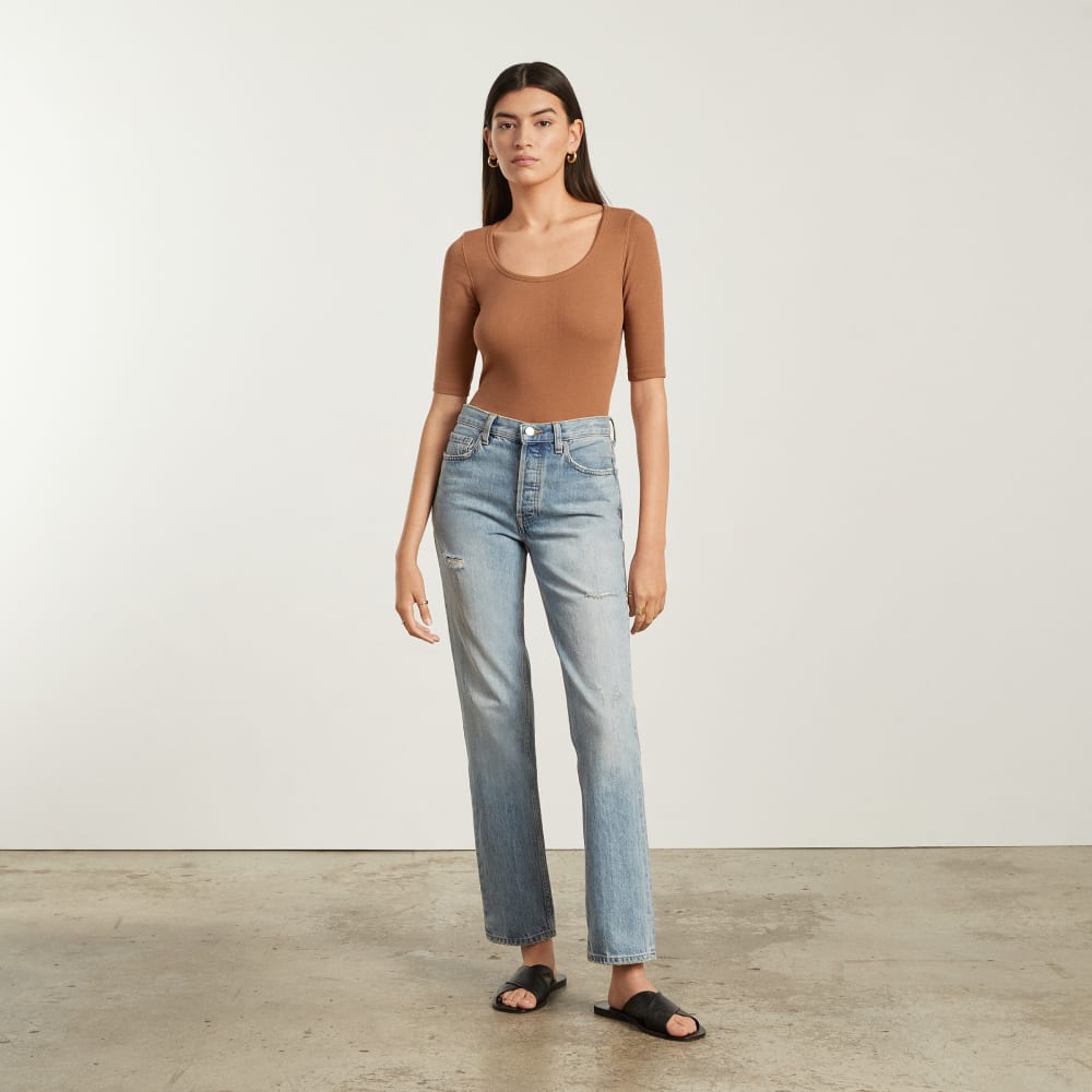 The Luxe Micro-Rib Scoop-Neck Tee | Tawny Brown - Image 4